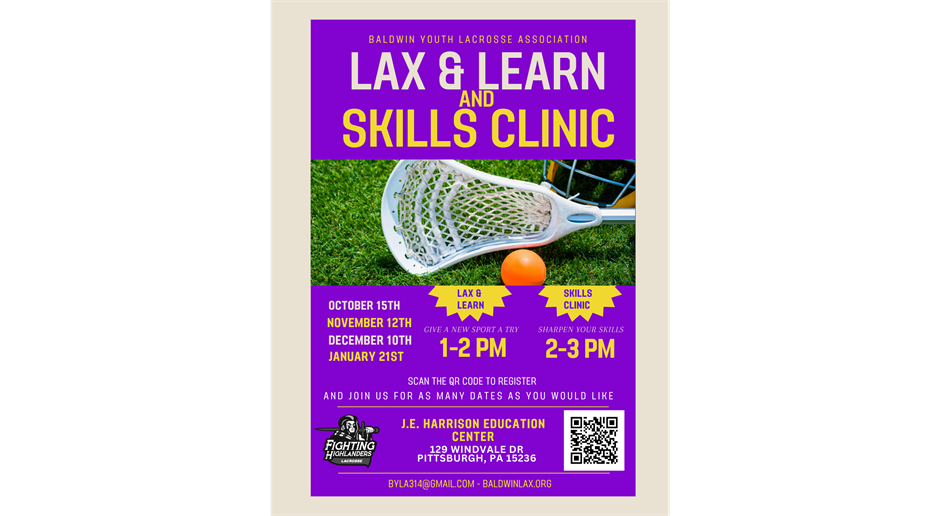 Baldwin Youth Lacrosse Fall/Winter 2023-2024 Lax & Learn and Skills Clinic