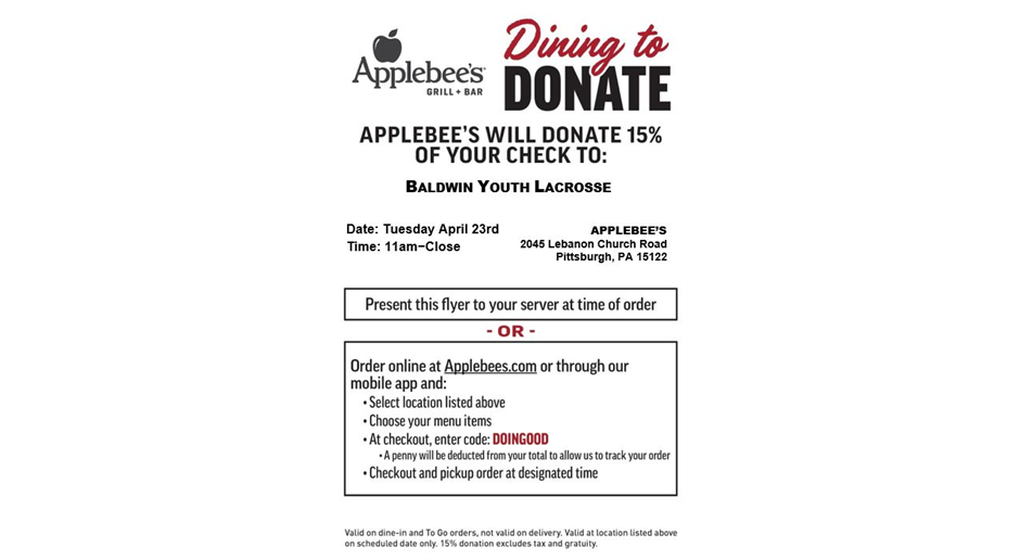 Dine to Donate - Applebee's April 23rd