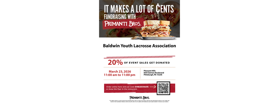 BYLA Fundraiser March 23rd - Primanti Bros.